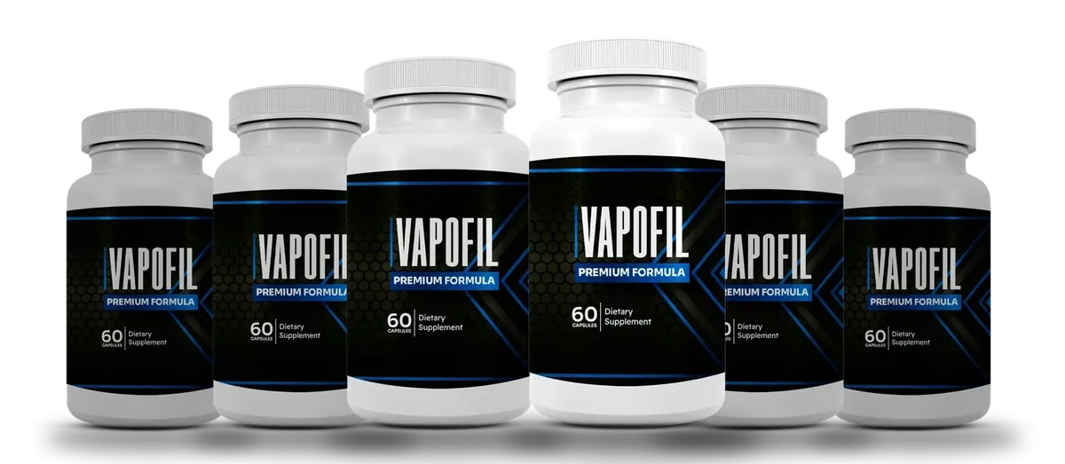Six Vapofil bottles in a row